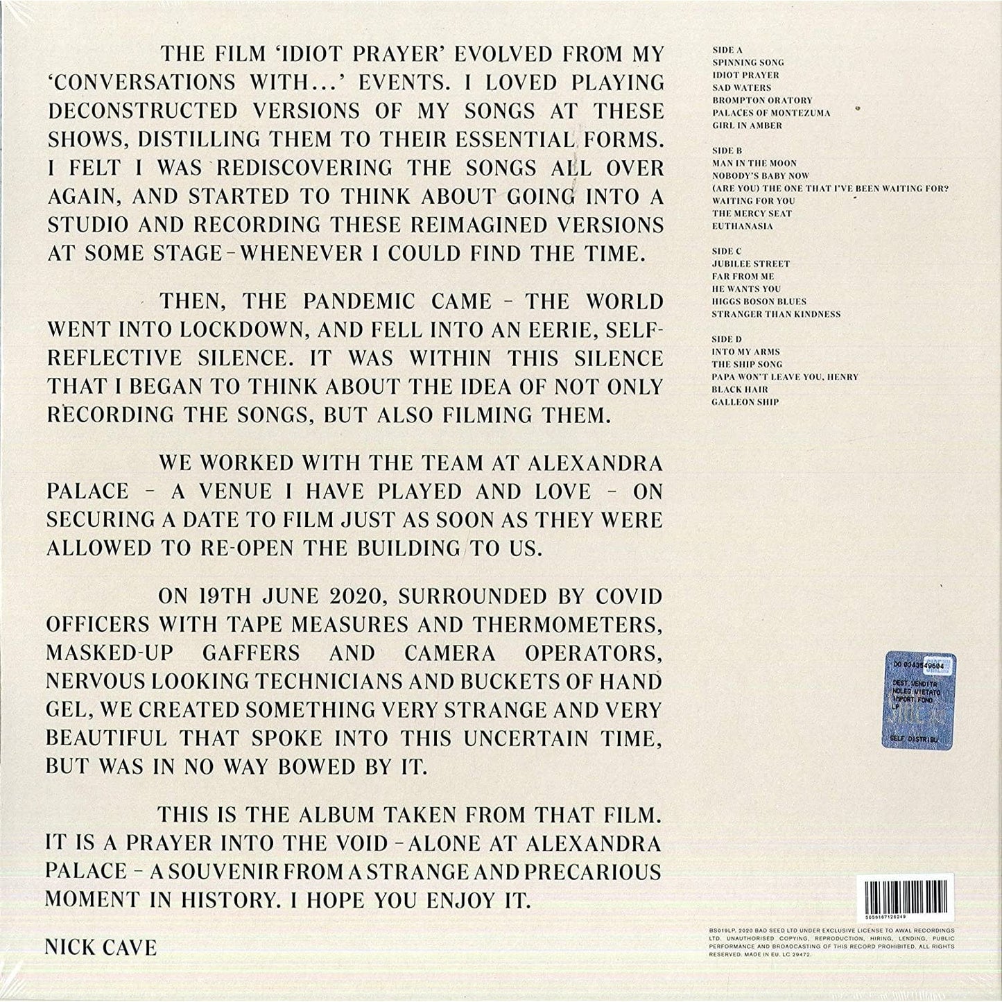 Nick Cave - Idiot Prayer: Live Alone At Alexandra Palace